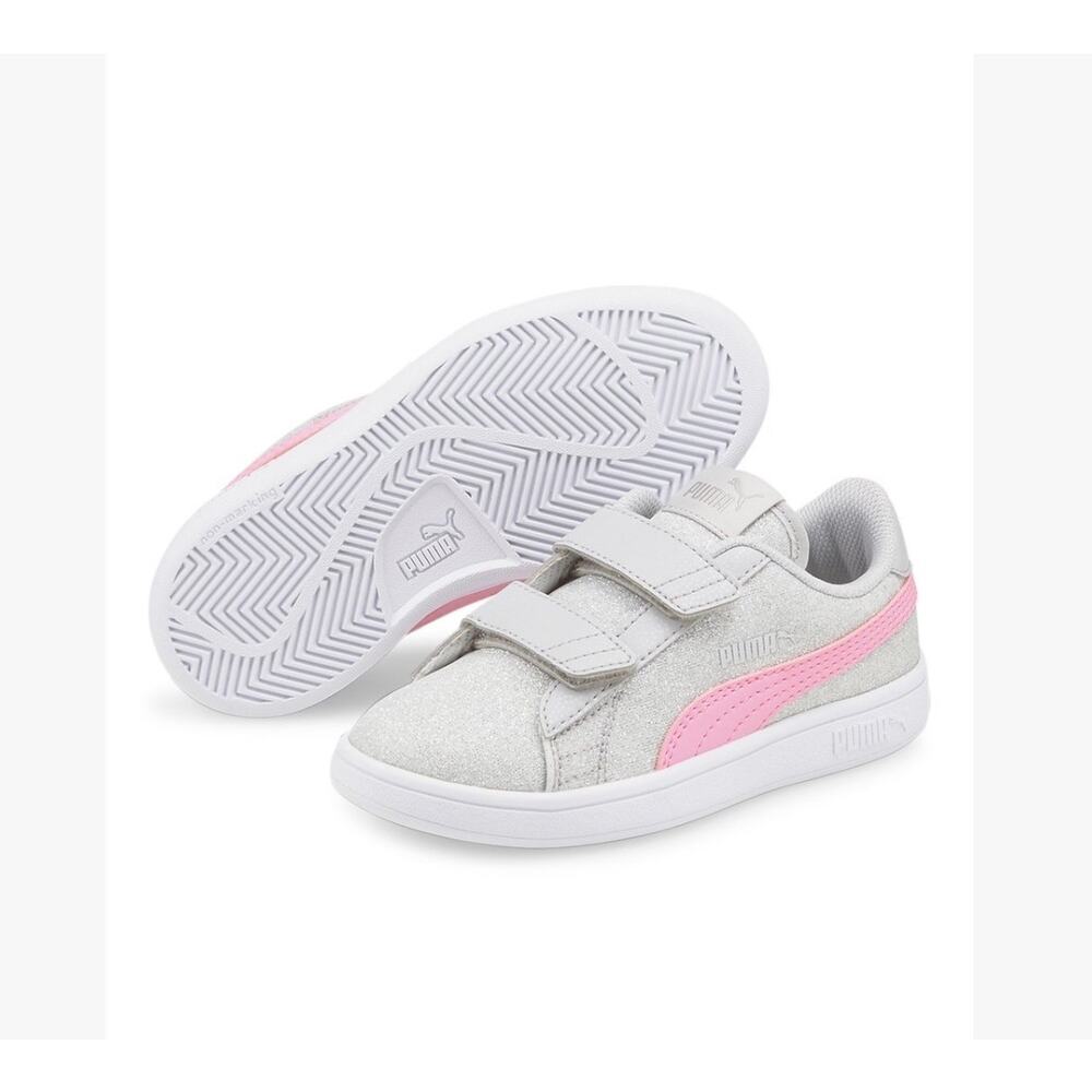 Puma Girl’s Gray Violet & Pink Glitz Glam Smash Sneaker Size 2 New in box